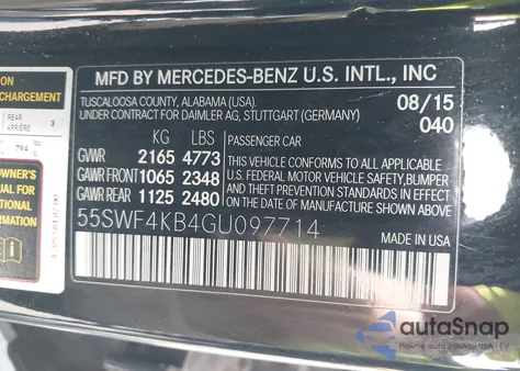 2016 Mercedes-Benz C 300 4Matic/Luxury 4Matic/Sport 4Matic z USA, uszkodzony, nr VIN 55SWF4KB4GU097714